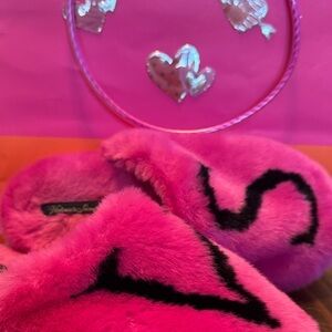 Victoria’s Secret Pink Fuzzy Slippers with Black Lettering